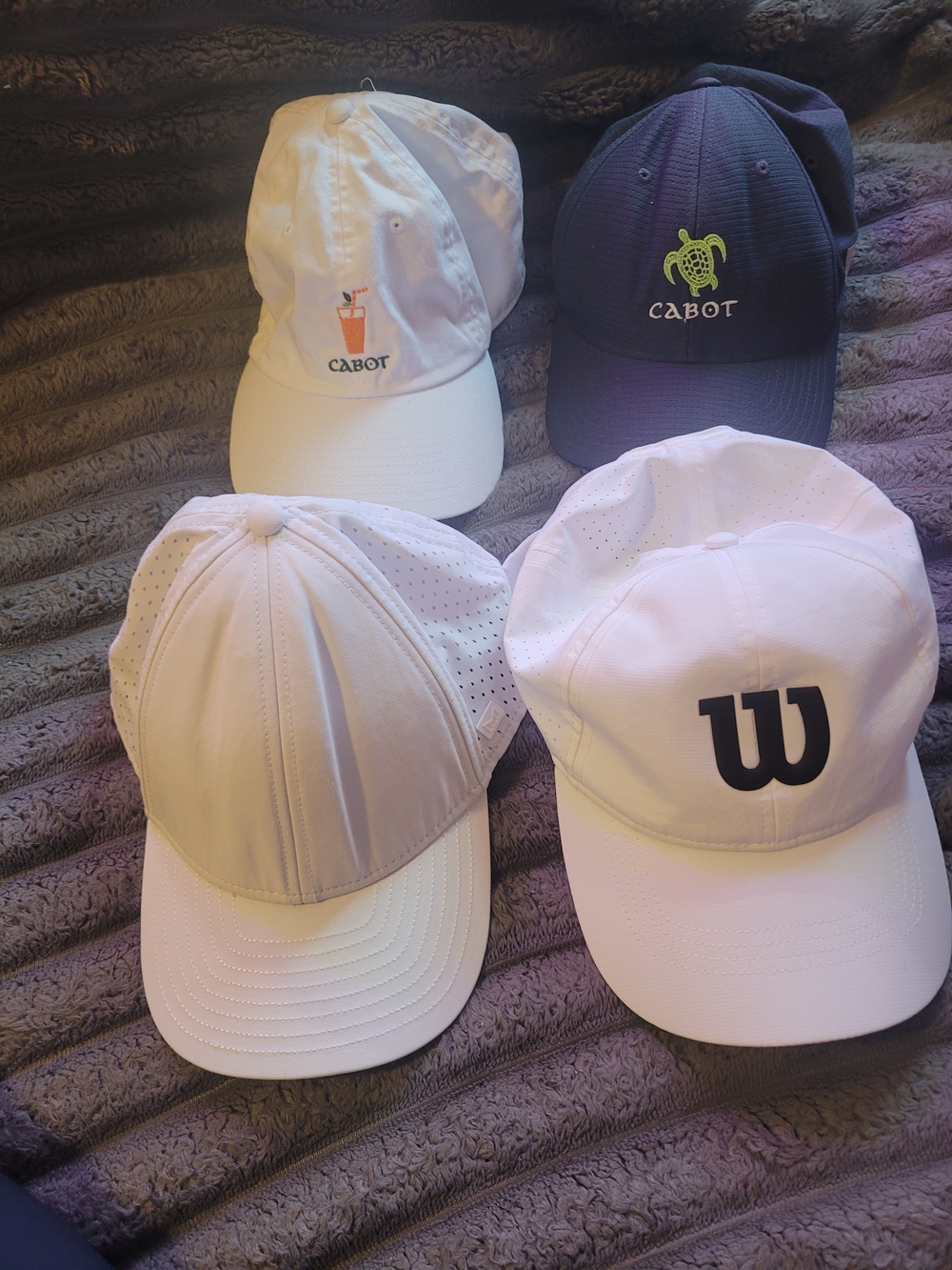 Cabot, Melin & Wilson Cap Bundle - White and Navy Sport Adult Hats $80 For All